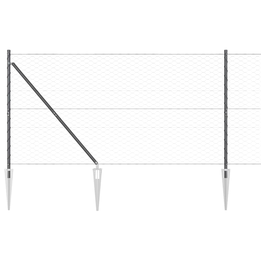 Hexagonal Fence with Post 10 x 1.4 m PVC-Coated Steel Grey Mesh