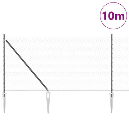 Hexagonal Fence with Post 10 x 1.4 m PVC-Coated Steel Grey Mesh