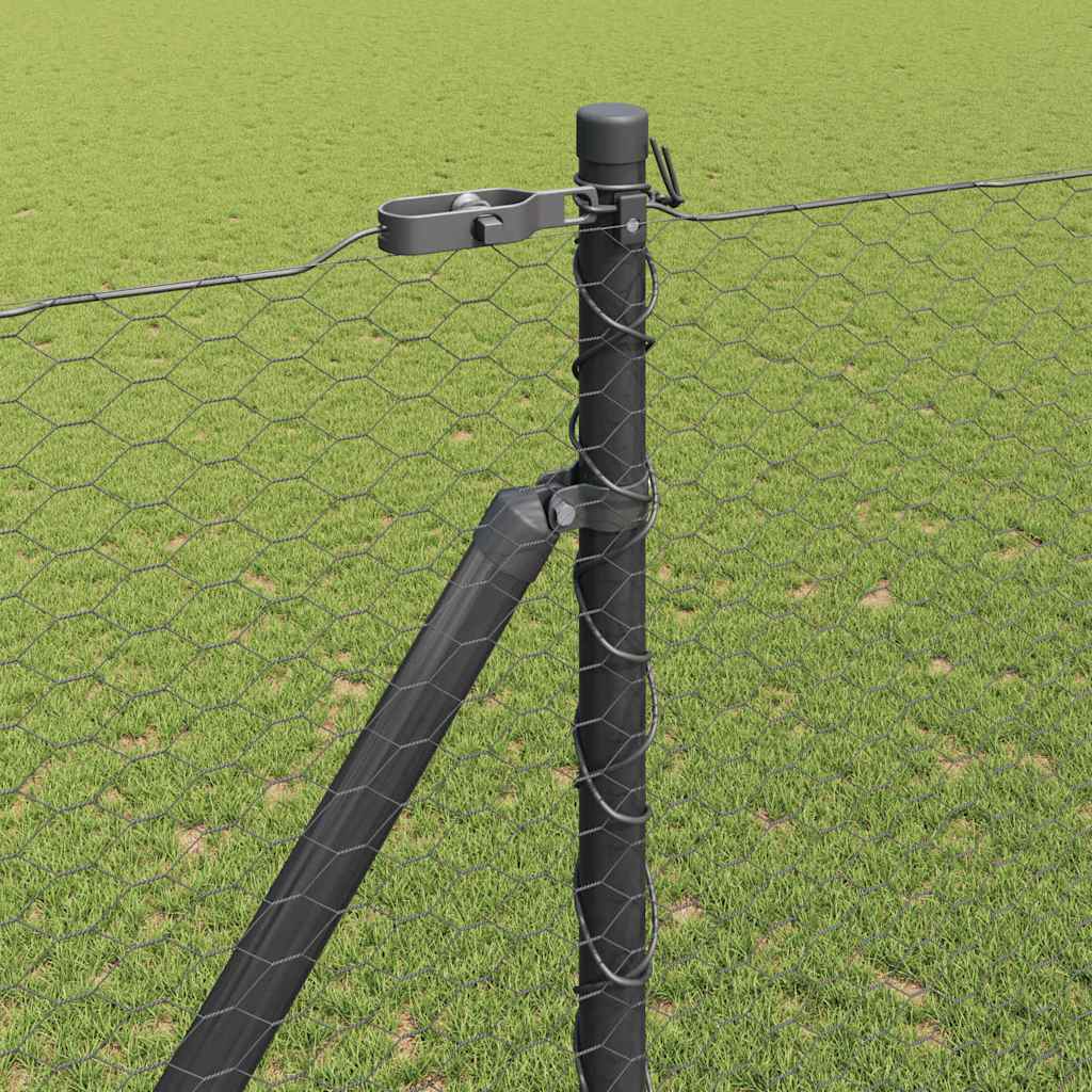 Hexagonal Fence with Post 10 x 1.5 m PVC-Coated Steel Grey Mesh