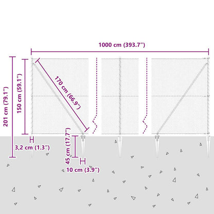 Hexagonal Fence with Post 10 x 1.5 m PVC-Coated Steel Grey Mesh