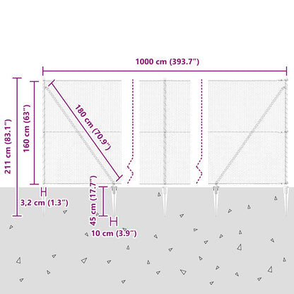 Hexagonal Fence with Post 10 x 1.6 m PVC-Coated Steel Grey Mesh