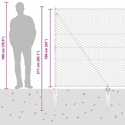 Hexagonal Fence with Post 10 x 1.6 m PVC-Coated Steel Grey Mesh