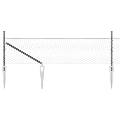 Hexagonal Fence with Post 25 x 0.5 m PVC-Coated Steel Grey Mesh