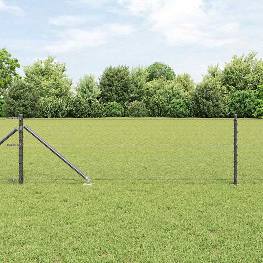 Hexagonal Fence with Post 25 x 0.6 m PVC-Coated Steel Grey Mesh