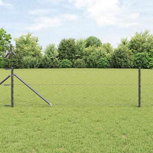 Hexagonal Fence with Post 25 x 0.6 m PVC-Coated Steel Grey Mesh