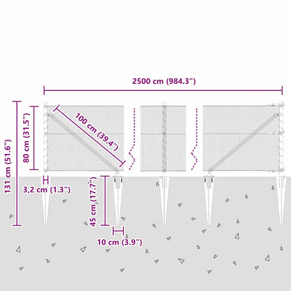 Hexagonal Fence with Post 25 x 0.8 m PVC-Coated Steel Grey Mesh