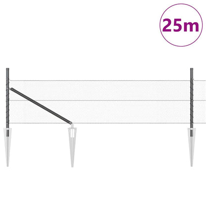 Hexagonal Fence with Post 25 x 0.8 m PVC-Coated Steel Grey Mesh