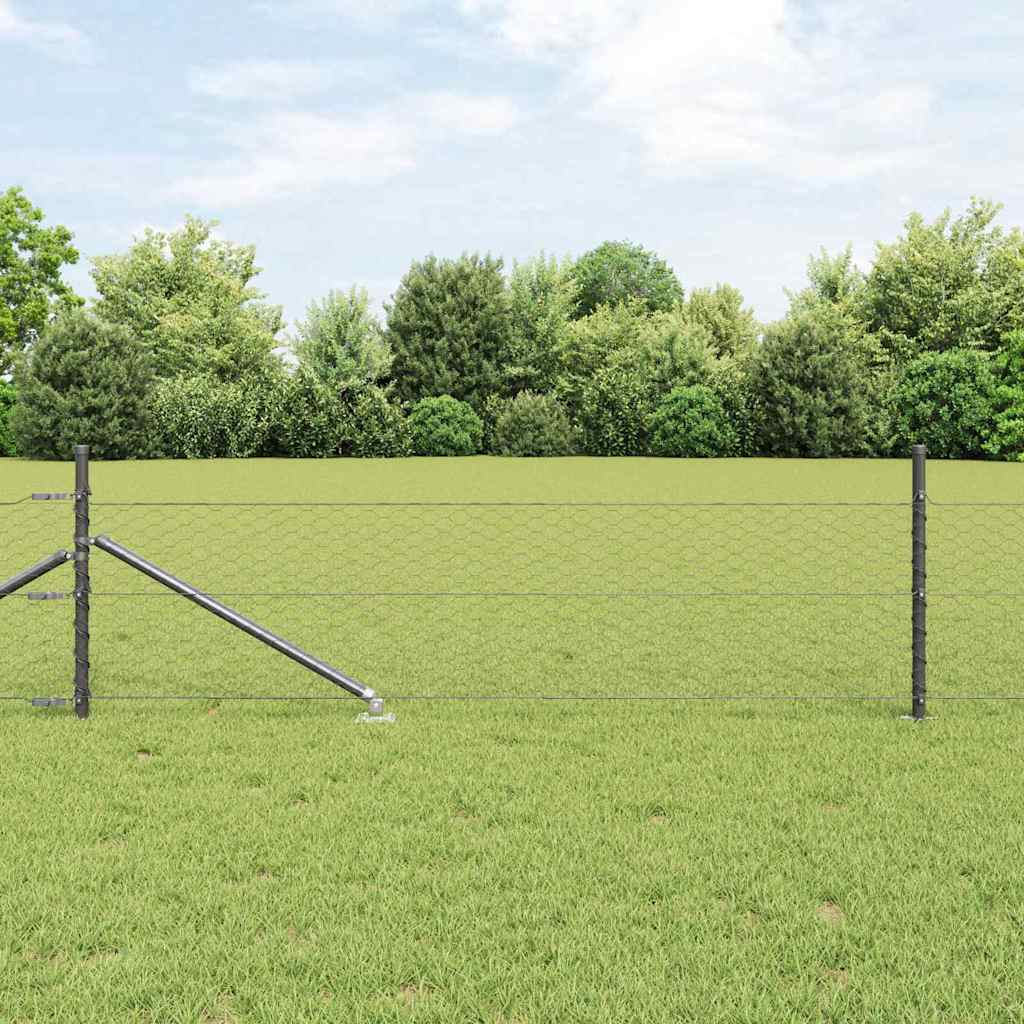 Hexagonal Fence with Post 25 x 0.8 m PVC-Coated Steel Grey Mesh