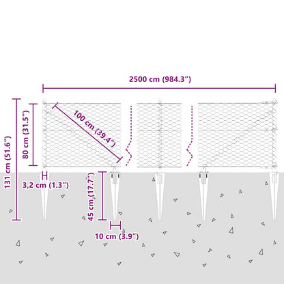 Hexagonal Fence with Post 25 x 0.8 m PVC-Coated Steel Grey Mesh