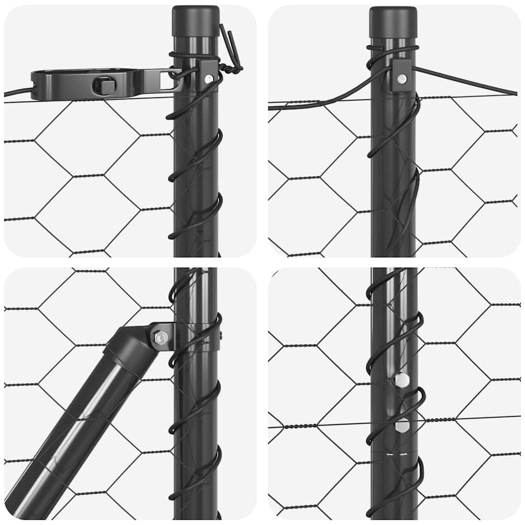 Hexagonal Fence with Post 25 x 1.2 m PVC-Coated Steel Grey Mesh