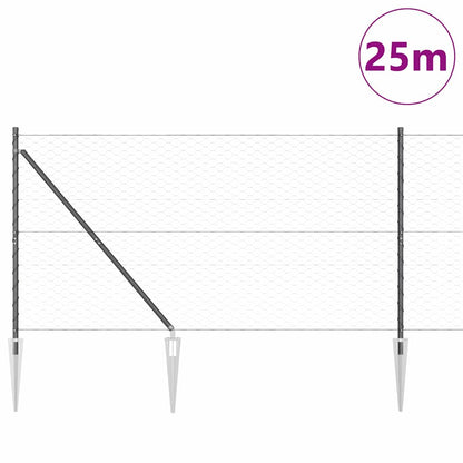Hexagonal Fence with Post 25 x 1.2 m PVC-Coated Steel Grey Mesh