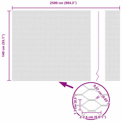Hexagonal Fence with Post 25 x 1.4 m PVC-Coated Steel Grey Mesh