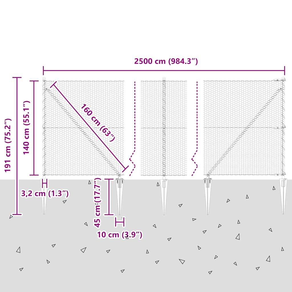 Hexagonal Fence with Post 25 x 1.4 m PVC-Coated Steel Grey Mesh