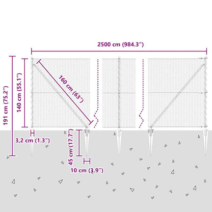 Hexagonal Fence with Post 25 x 1.4 m PVC-Coated Steel Grey Mesh