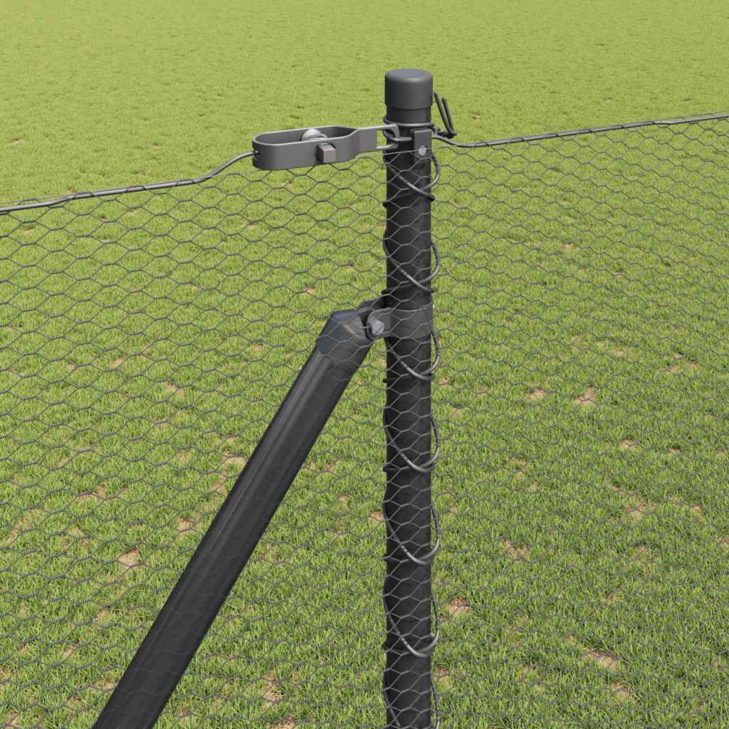 Hexagonal Fence with Post 25 x 1.6 m PVC-Coated Steel Grey Mesh