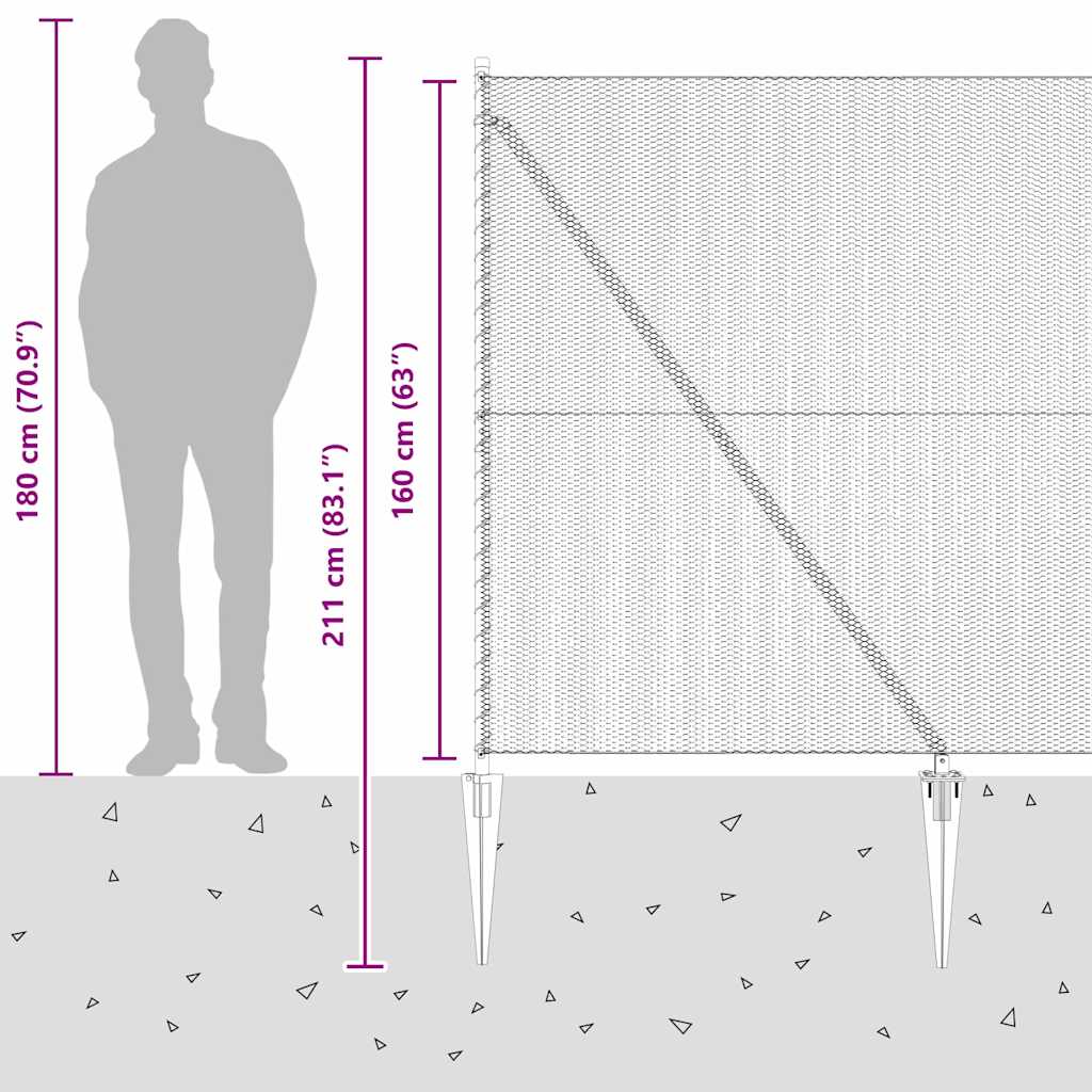 Hexagonal Fence with Post 25 x 1.6 m PVC-Coated Steel Grey Mesh