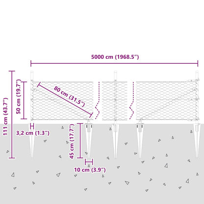 Hexagonal Fence with Post 50 x 0.5 m PVC-Coated Steel Grey Mesh