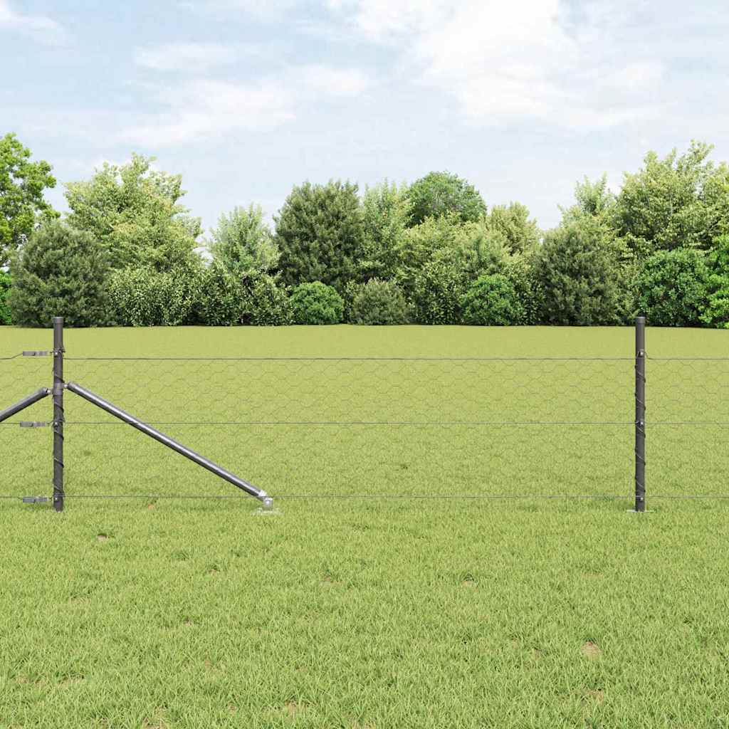 Hexagonal Fence with Post 50 x 0.5 m PVC-Coated Steel Grey Mesh