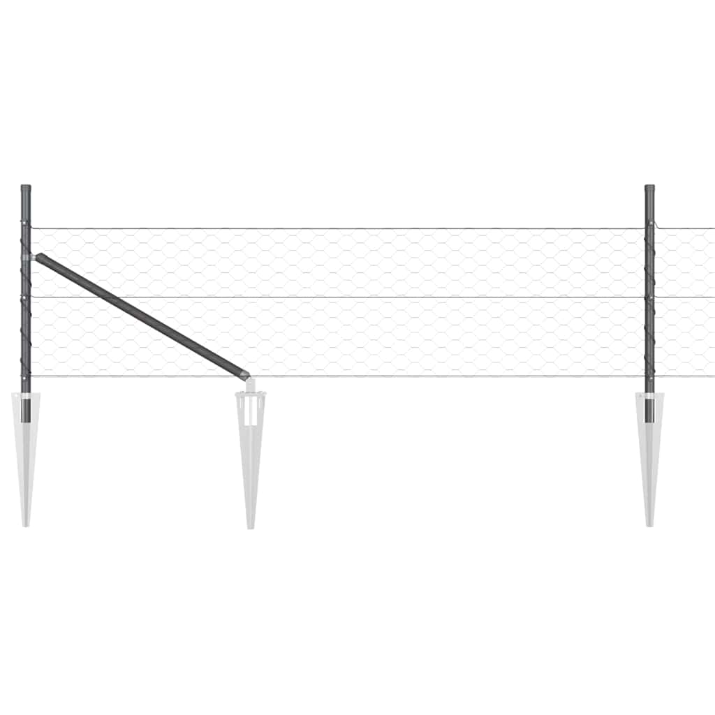Hexagonal Fence with Post 50 x 0.5 m PVC-Coated Steel Grey Mesh