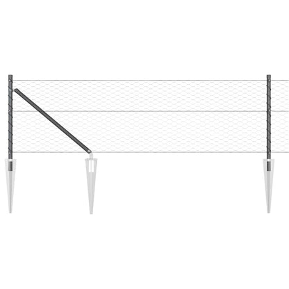 Hexagonal Fence with Post 50 x 0.6 m PVC-Coated Steel Grey Mesh