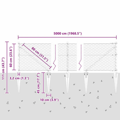 Hexagonal Fence with Post 50 x 0.6 m PVC-Coated Steel Grey Mesh