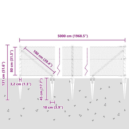 Hexagonal Fence with Post 50 x 0.8 m PVC-Coated Steel Grey Mesh