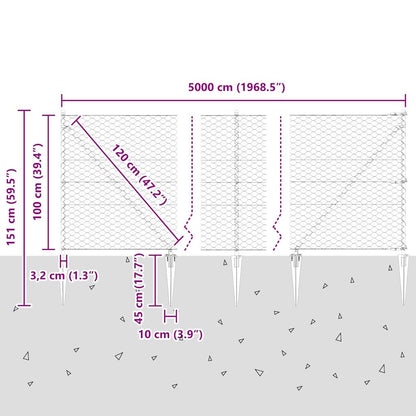 Hexagonal Fence with Post 50 x 1 m PVC-Coated Steel Grey Mesh