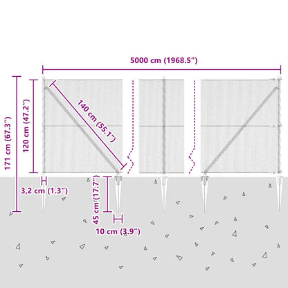 Hexagonal Fence with Post 50 x 1.2 m PVC-Coated Steel Grey Mesh
