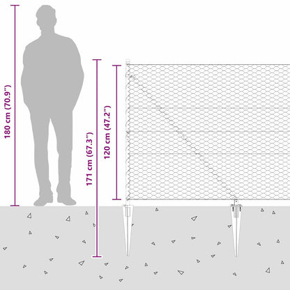 Hexagonal Fence with Post 50 x 1.2 m PVC-Coated Steel Grey Mesh