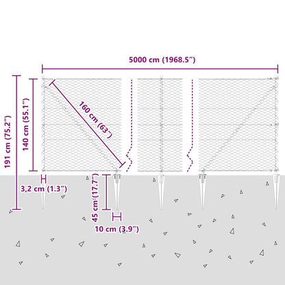Hexagonal Fence with Post 50 x 1.4 m PVC-Coated Steel Grey Mesh
