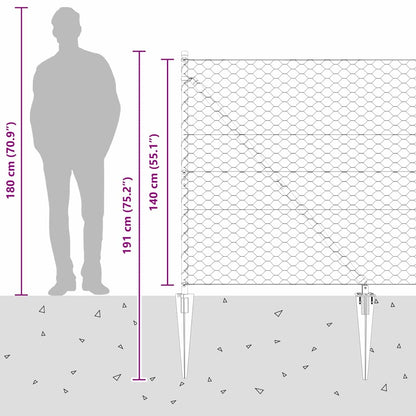 Hexagonal Fence with Post 50 x 1.4 m PVC-Coated Steel Grey Mesh