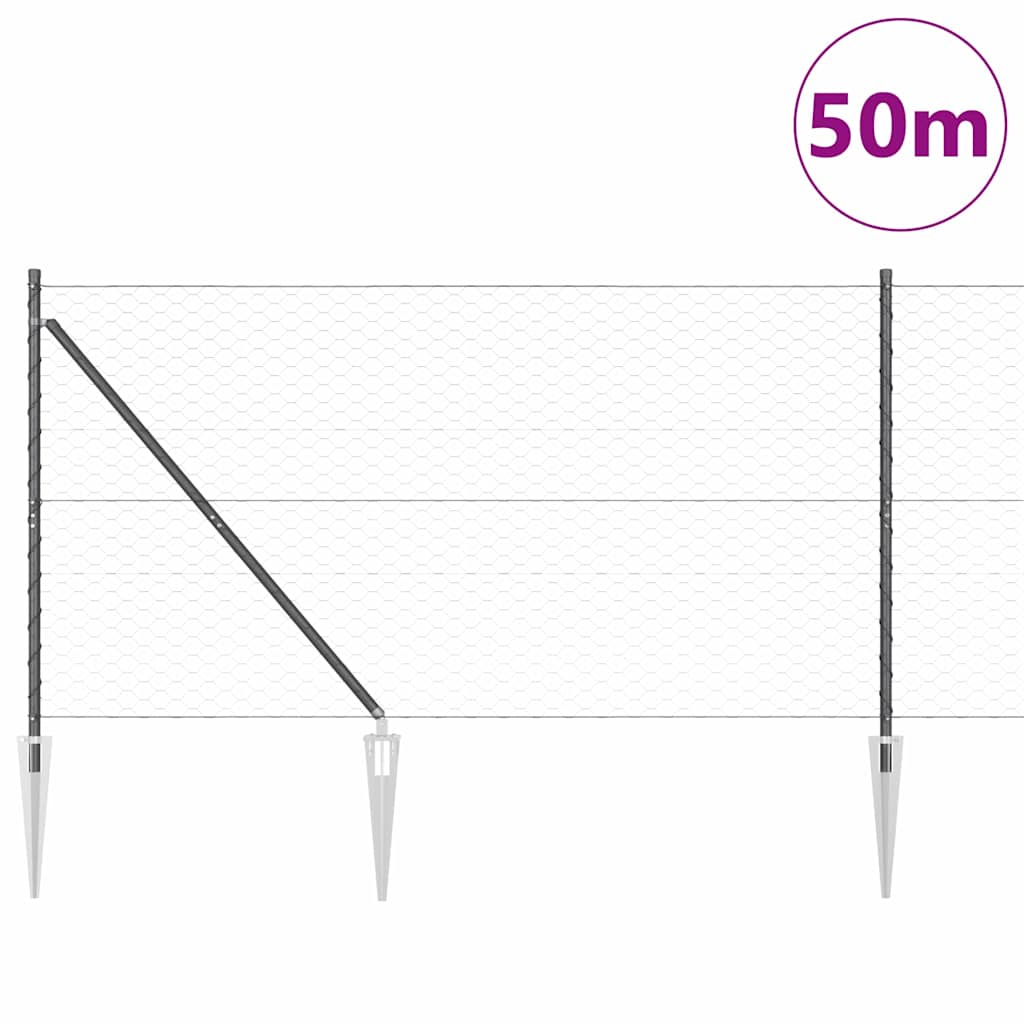 Hexagonal Fence with Post 50 x 1.4 m PVC-Coated Steel Grey Mesh