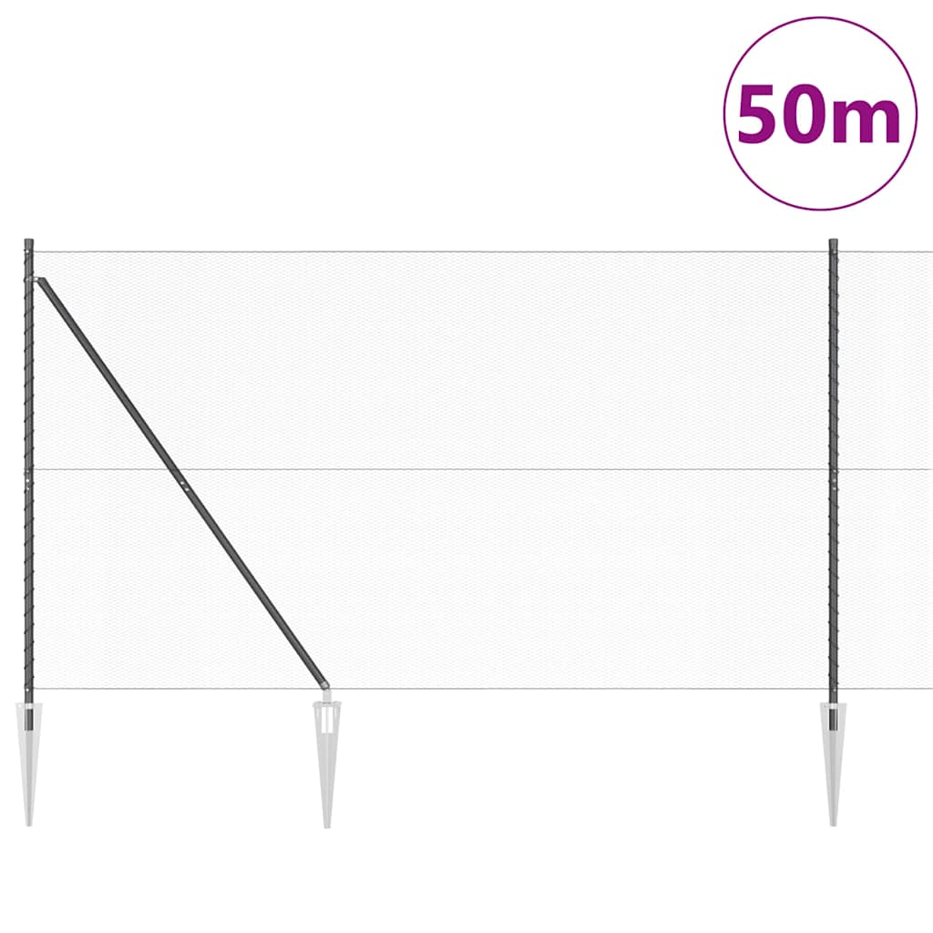 Hexagonal Fence with Post 50 x 1.5 m PVC-Coated Steel Grey Mesh