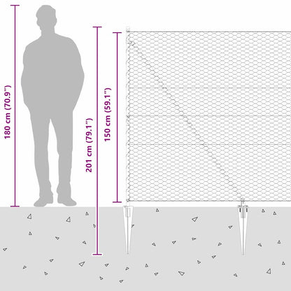 Hexagonal Fence with Post 50 x 1.5 m PVC-Coated Steel Grey Mesh