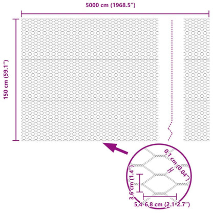 Hexagonal Fence with Post 50 x 1.5 m PVC-Coated Steel Grey Mesh
