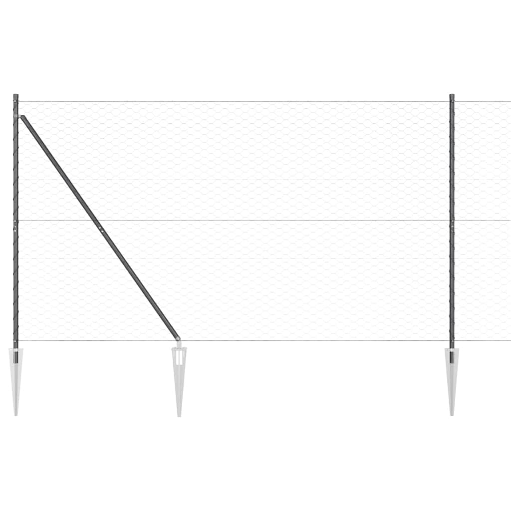 Hexagonal Fence with Post 50 x 1.5 m PVC-Coated Steel Grey Mesh