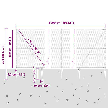 Hexagonal Fence with Post 50 x 1.5 m PVC-Coated Steel Grey Mesh