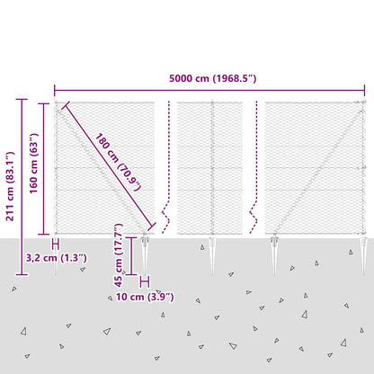Hexagonal Fence with Post 50 x 1.6 m PVC-Coated Steel Grey Mesh