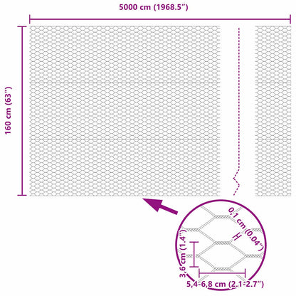 Hexagonal Fence with Post 50 x 1.6 m PVC-Coated Steel Grey Mesh