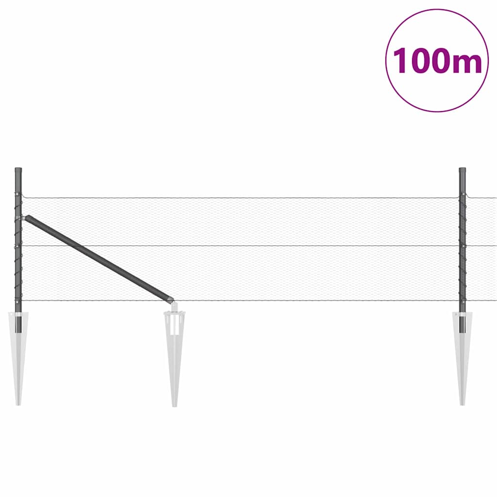 Hexagonal Fence with Post 100 x 0.4 m PVC-Coated Steel Grey