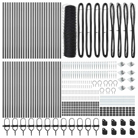Hexagonal Fence with Post 100 x 0.4 m PVC-Coated Steel Grey
