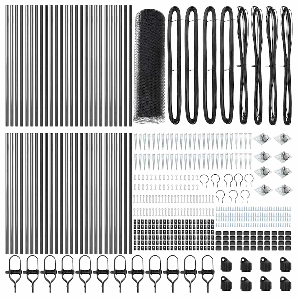 Hexagonal Fence with Post 100 x 0.5 m PVC-Coated Steel Grey