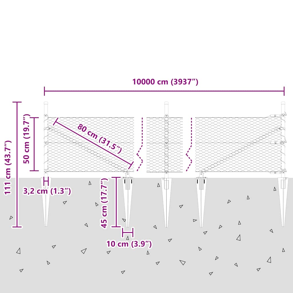 Hexagonal Fence with Post 100 x 0.5 m PVC-Coated Steel Grey