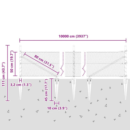 Hexagonal Fence with Post 100 x 0.5 m PVC-Coated Steel Grey