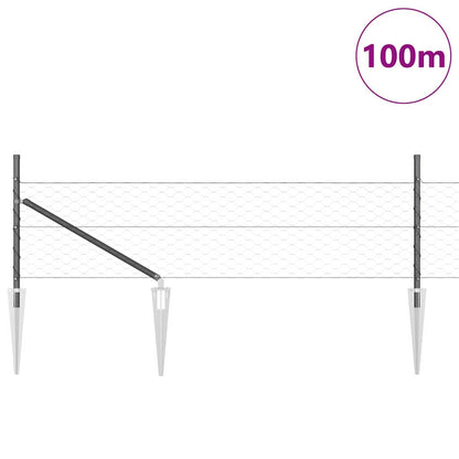 Hexagonal Fence with Post 100 x 0.5 m PVC-Coated Steel Grey