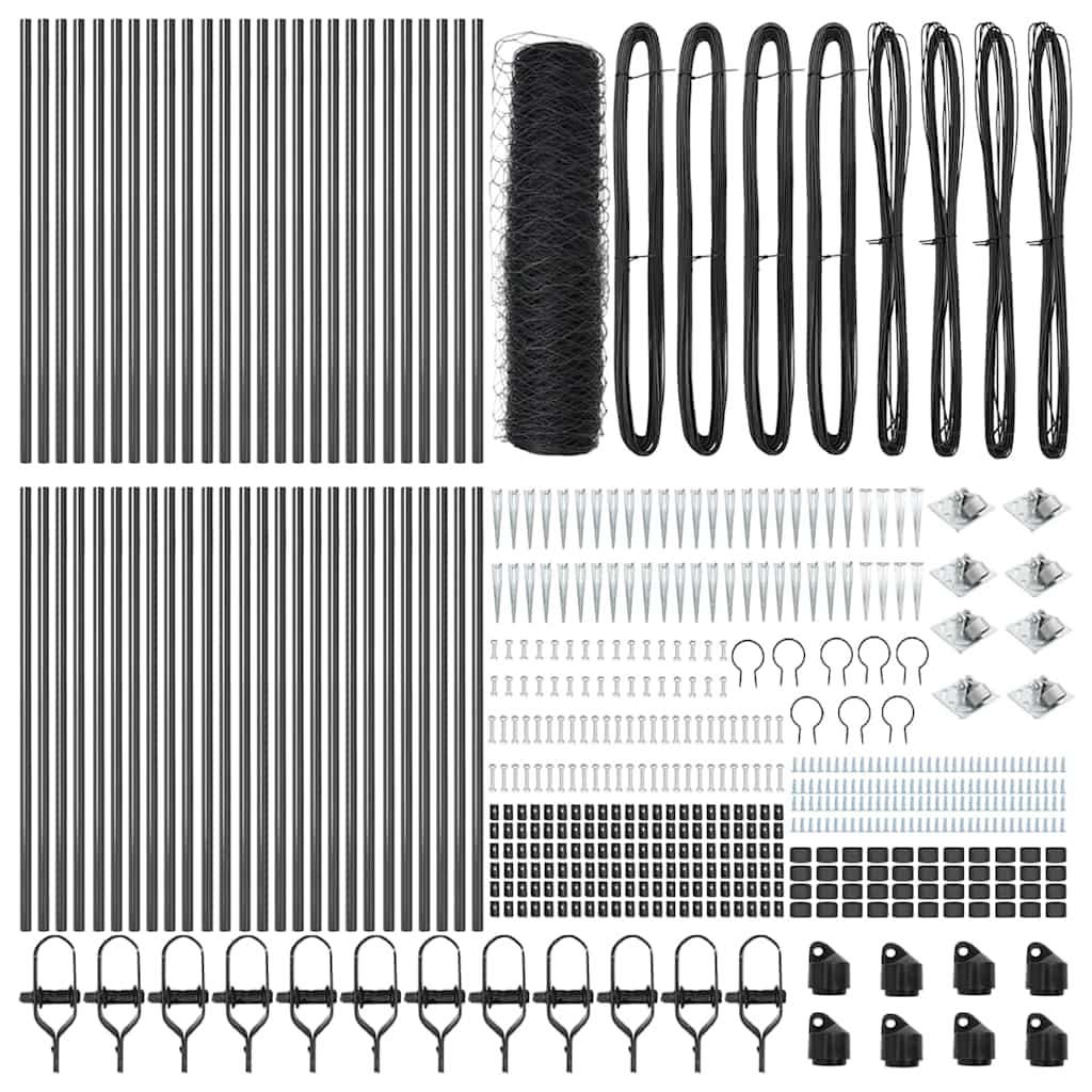 Hexagonal Fence with Post 100 x 0.6 m PVC-Coated Steel Grey