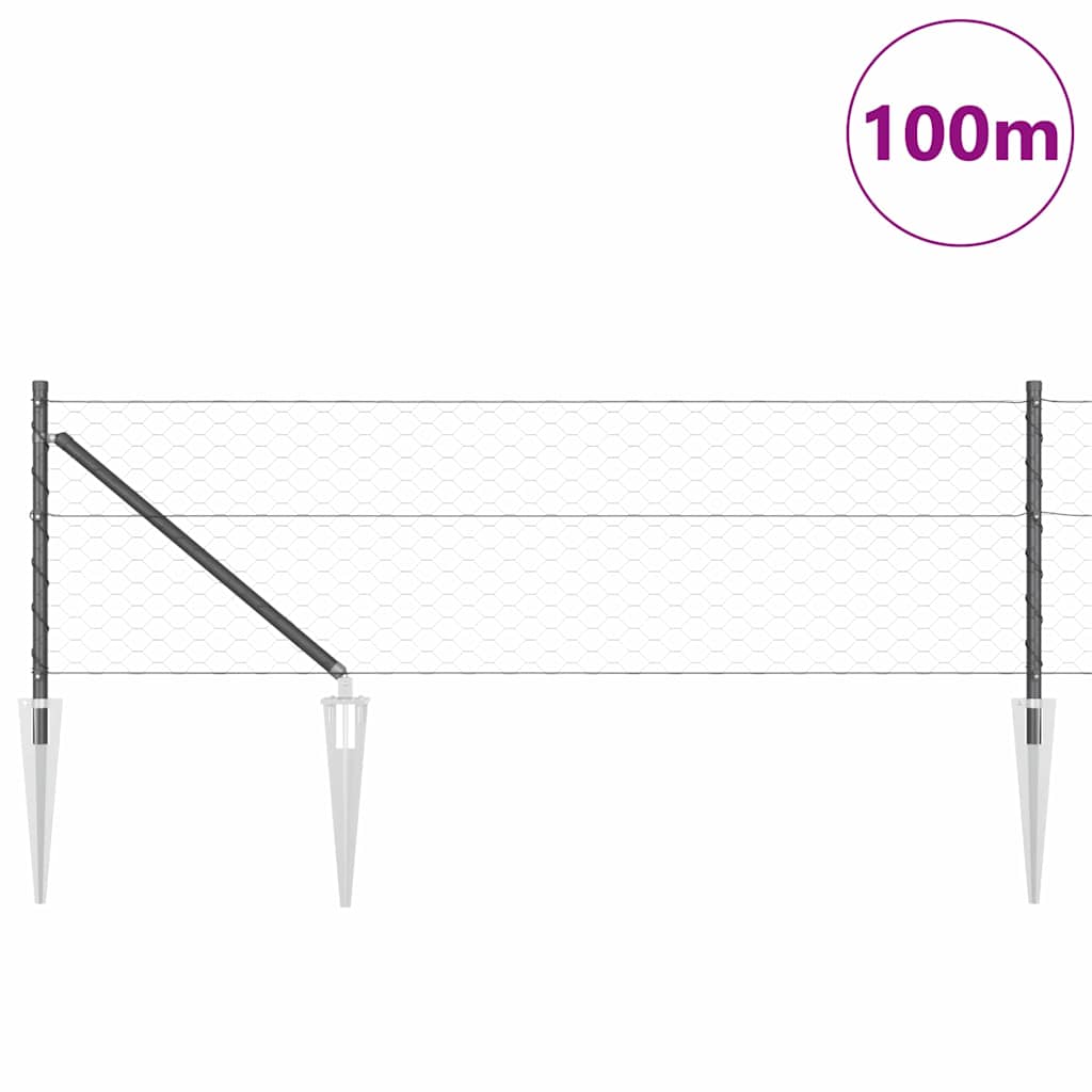 Hexagonal Fence with Post 100 x 0.6 m PVC-Coated Steel Grey