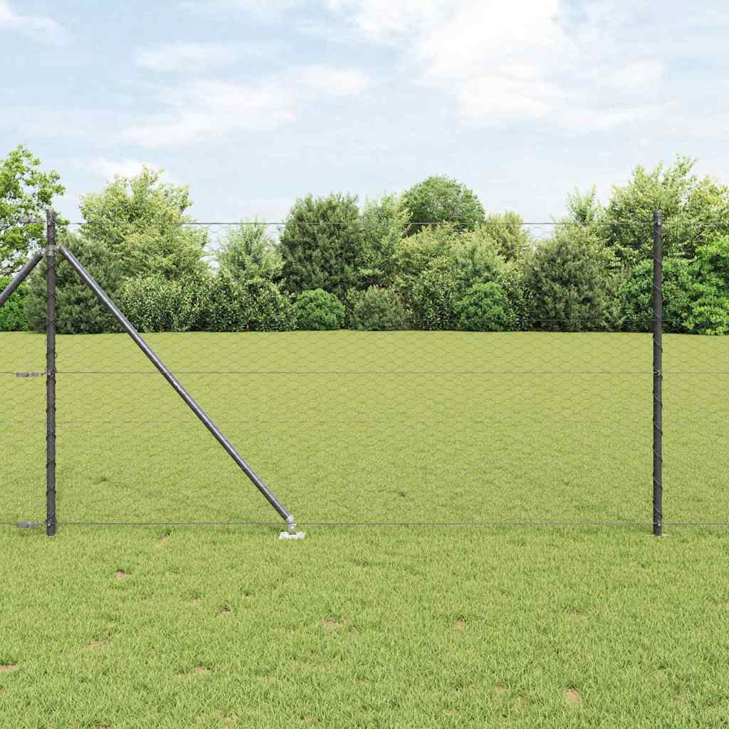 Hexagonal Fence with Post 100 x 1 m PVC-Coated Steel Grey Mesh
