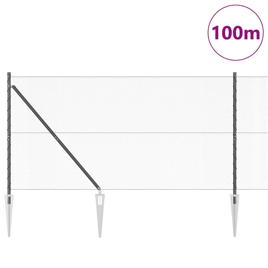Hexagonal Fence with Post 100 x 1.2 m PVC-Coated Steel Grey
