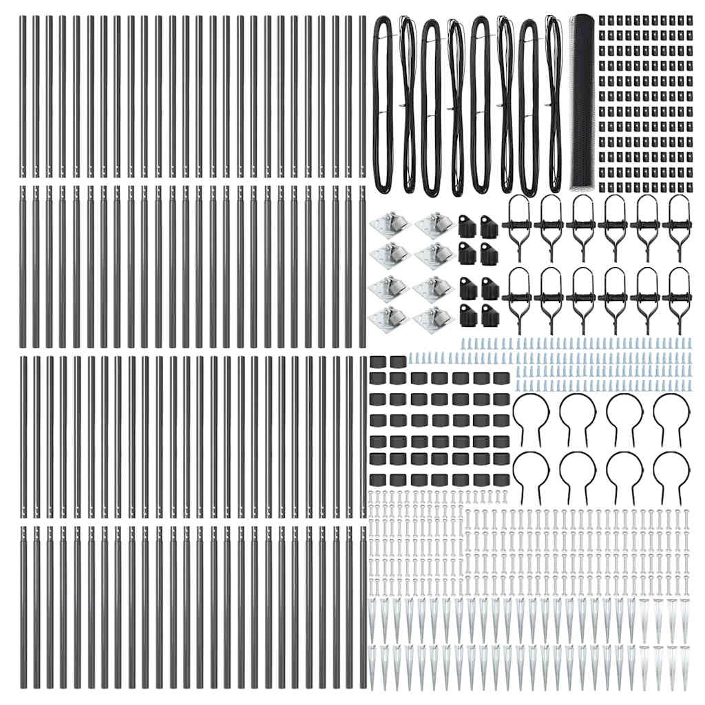 Hexagonal Fence with Post 100 x 1.4 m PVC-Coated Steel Grey